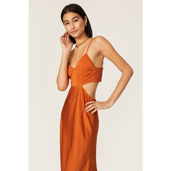 A.L.C. Blakely Orange Satin Cutout V-Neck Cocktail Midi Dress Size 6 - Picture 4 of 16